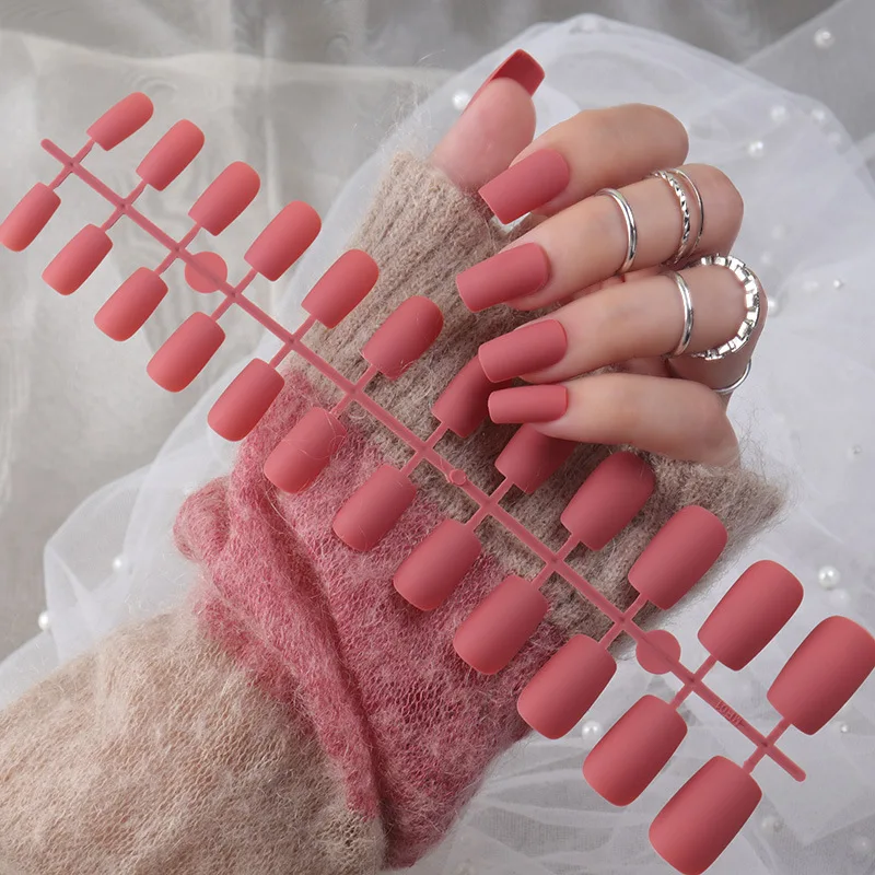 Square Head Matte False Nails 24PCS Ballet Detachable Full Cover Artificial Fingernails Frosted Press Glue On Fake Nail Tips images - 6