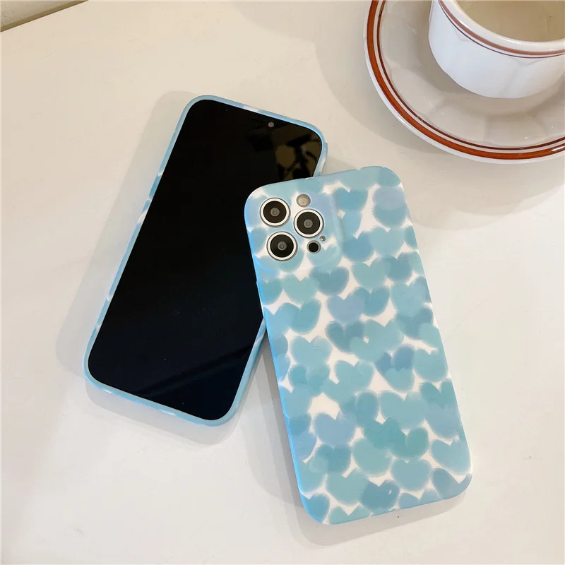 

12 Pro Case Pastel Sky Heart Love Wave Puffer Lens Full Protect Cover for iPhone 11 12 13 Pro Max XR X XS Jacket Cases 7 8 Plus