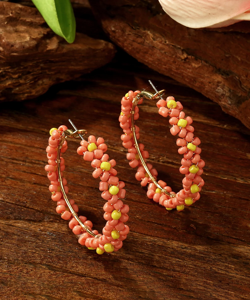 Милые серьги-кольца Badu с маргаритками и бисером для женщин богемные красочные