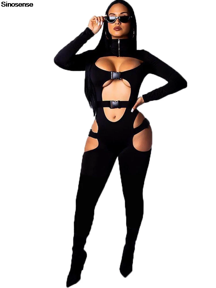 Женский Облегающий комбинезон с длинным рукавом и высоким воротником