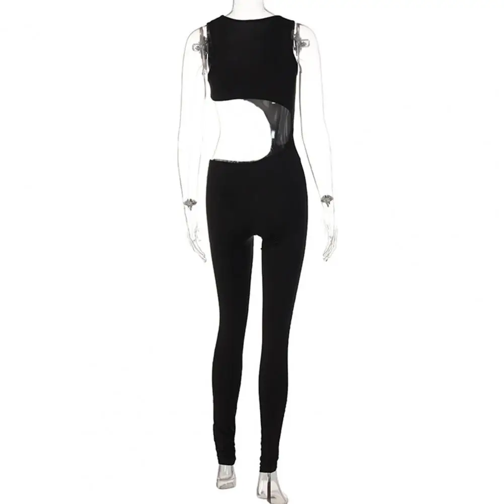 

Chic Club Jumpsuit Solid Color Slim Fit Women Jumpsuit Hollow Out Sleeveless Summer Romper