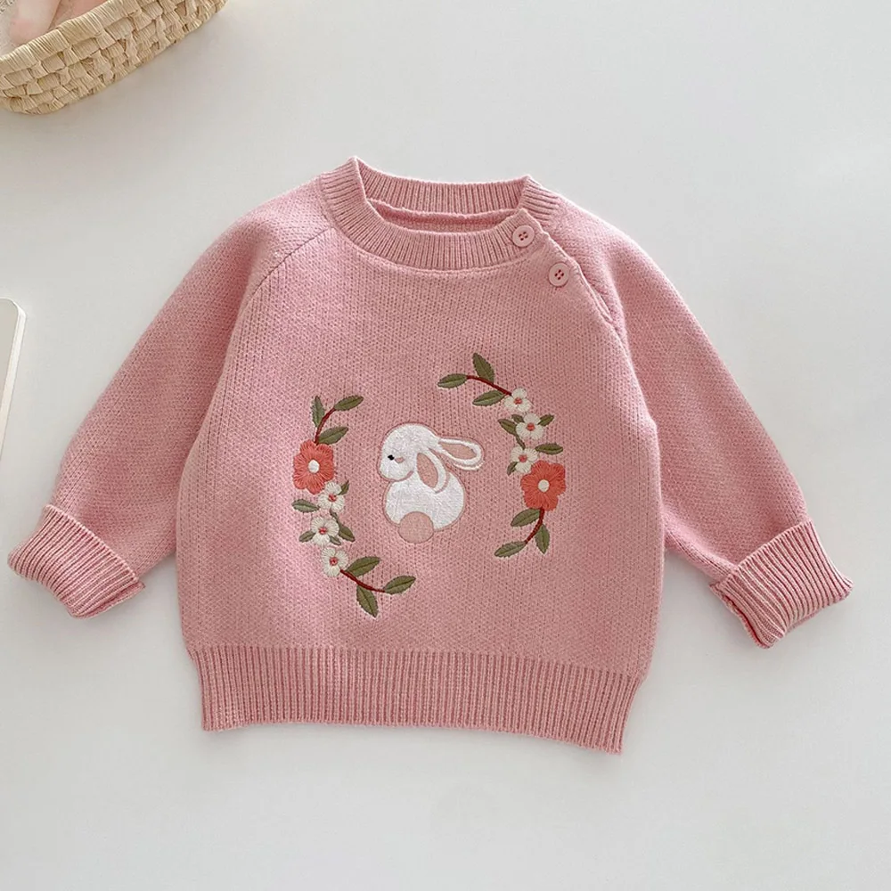 Вязаный свитер для малышей с цветочной вышивкой животных детская одежда