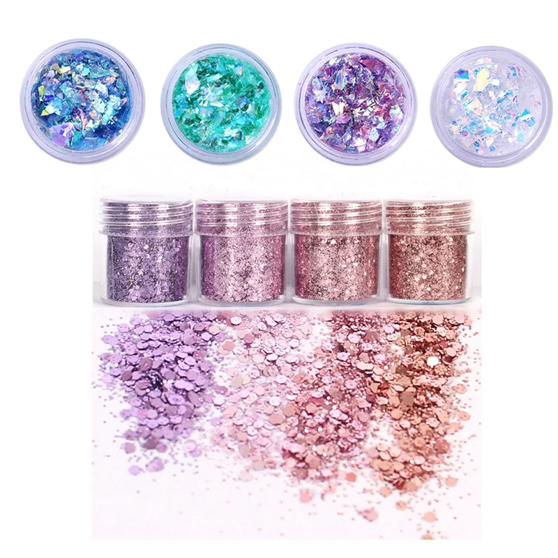 

4 Pots Sequins Glitter Dust Powder Paillette Tips & 4X 2.0G Holographic Laser-Nail Powder Gorgeous Chameleon Powder