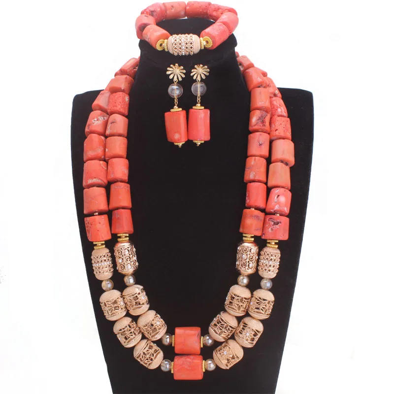 

Dudo Nature Coral Beads Jewelry Set For Nigerian Wedding Women Orange Bridal Jewellery Set With Gold Plated Divider 2023