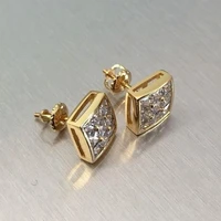 square full diamond gold plated earrings light luxury style minority design sense earrings celebrity temperament earrings