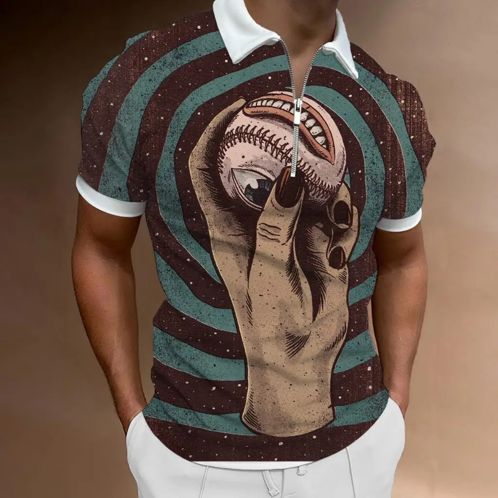 

Мужская футболка-поло на молнии, с коротким рукавом