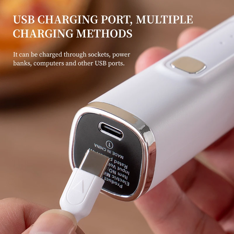 Фото Электрический вспениватель молока, перезаряжаемый через USB, 3-скоростной пенообразователь, миксер для взбивания кофе, ручной блендер, взбиватель яиц, мини-блендер для еды №5