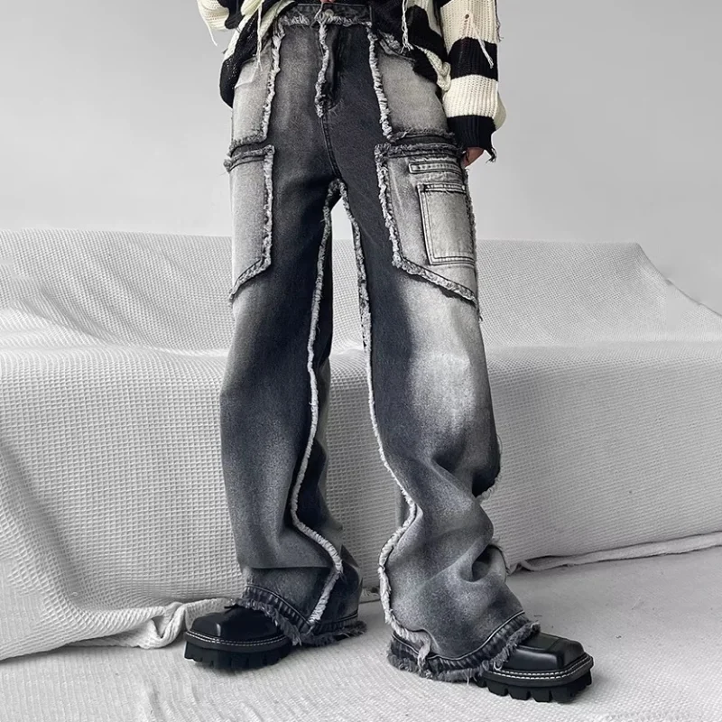 DEEPTOWN Y2K Patchwork Jeans Men Black Denim Designer Pants Punk Streetwear Loose Casual Trousers Male Hip Hop Pocket Spring 4XL