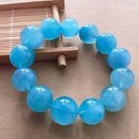 natural blue aquamarine quartz bracelet clear round beads 17 5mm big size gemstone wealthy stone for women men aaaaaaa