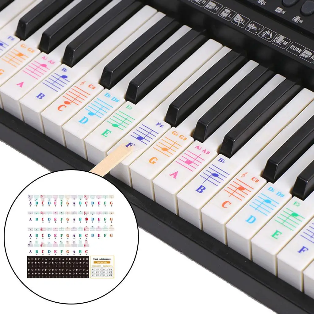 

Full Set Keyboard Sticker Removable Visual Tool Piano Key Stickers for 88/61/54/49 Key Kids