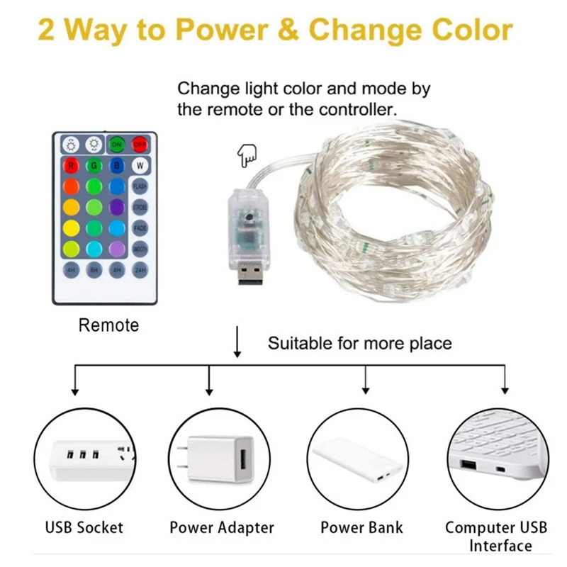 16 цветов светодиодные гирлянды 100 светодиодных рождественских гирлянд USB