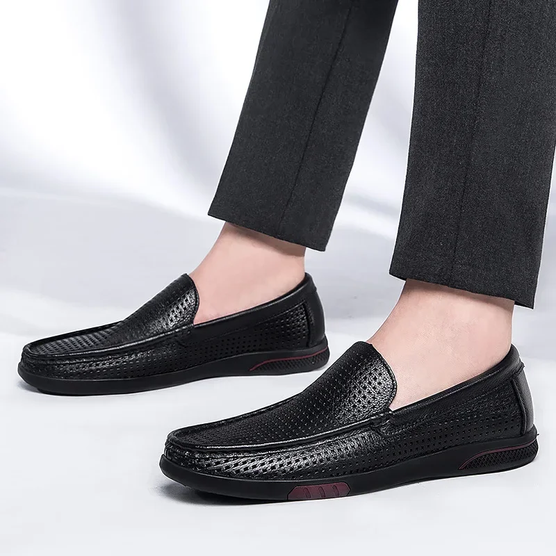 

2023 Fashion Shoes for Men Slip on Leather Casual Shoes Spring and Autumn Round Toe Solid Low-heeled Daily Work Business Shoes