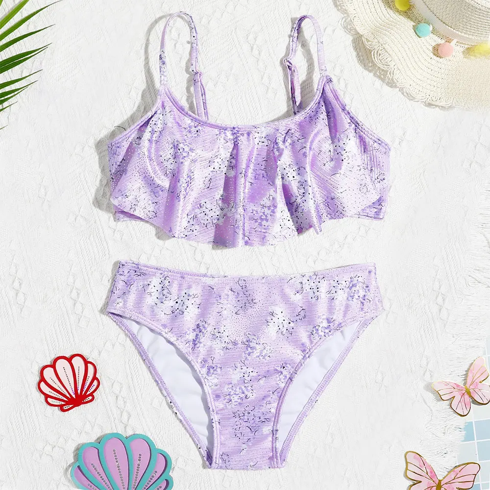 

Женский раздельный купальник бикини с цветочным принтом и оборками