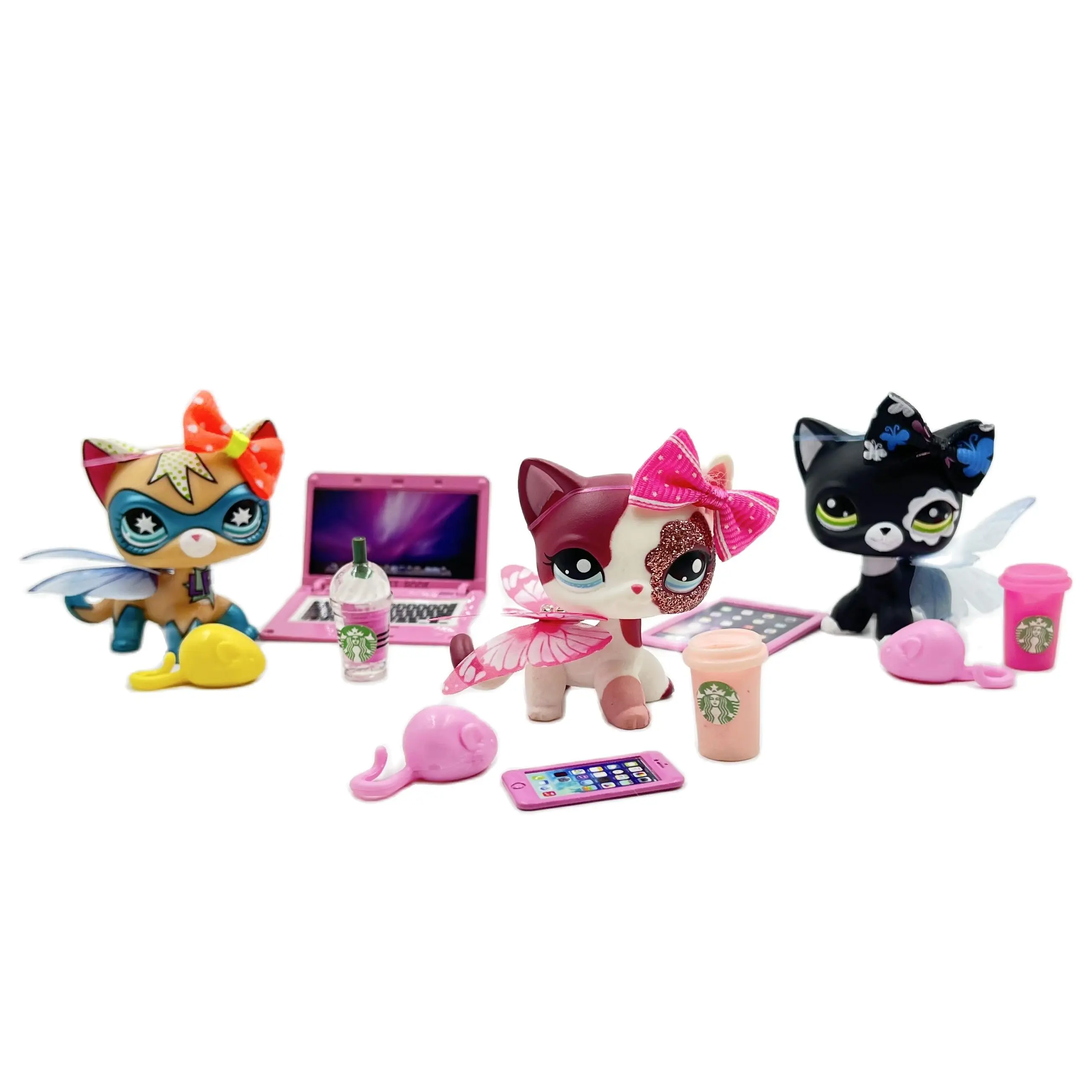 

LPS CAT Littlest pet shop Toys 1 cute short hair cats with 5 accessories kids Collection Bobble head toys