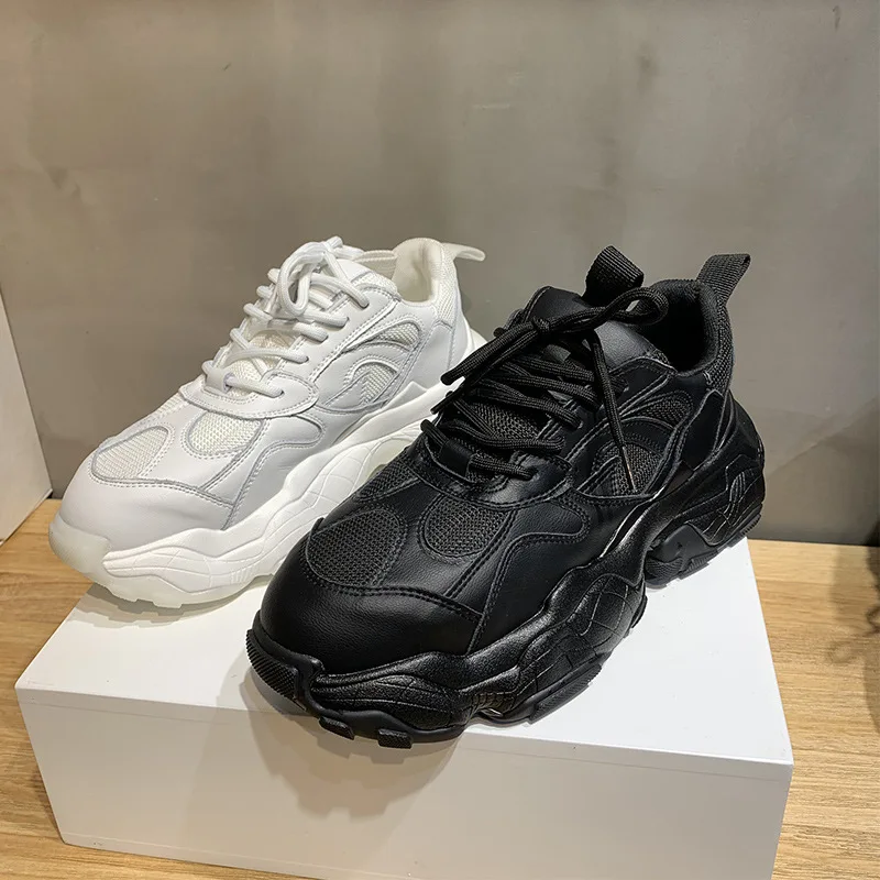 

Black Casual Sneakers High Quality Wedge Fashion Korean Version Black Lace Up Women's Shoes White Sweet Beauty Running Shoes