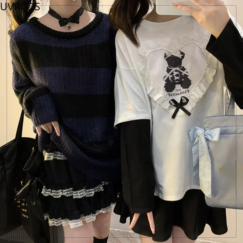 

Женская футболка с длинным рукавом, черная или белая свободная футболка в готическом стиле, модель Y2k в Корейском стиле