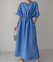 korean design casual printed slit long dress minimalist dress pullover loose thin elegant dress summer 2022 new