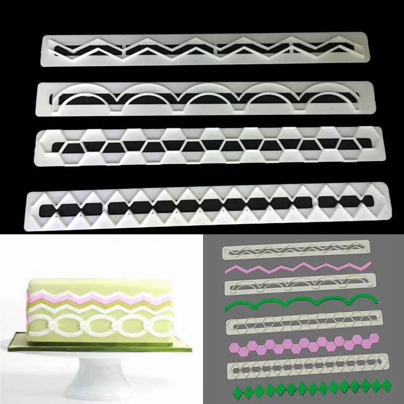 

4Pcs/set Biscuits Embossed Molds Sugarcraft Mould Geometry Wave Shape Plastic Kitchen Gadgets Fondant Cutter Baking Accessories