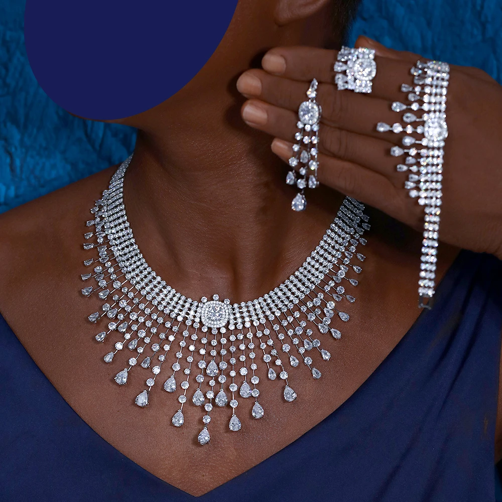 

Роскошные красные и зеленые кисточки 4 шт. индийское ожерелье с кубическим цирконием Ювелирные наборы для женщин Свадебный Африканский нигерийский комплект ювелирных изделий для вечеринки