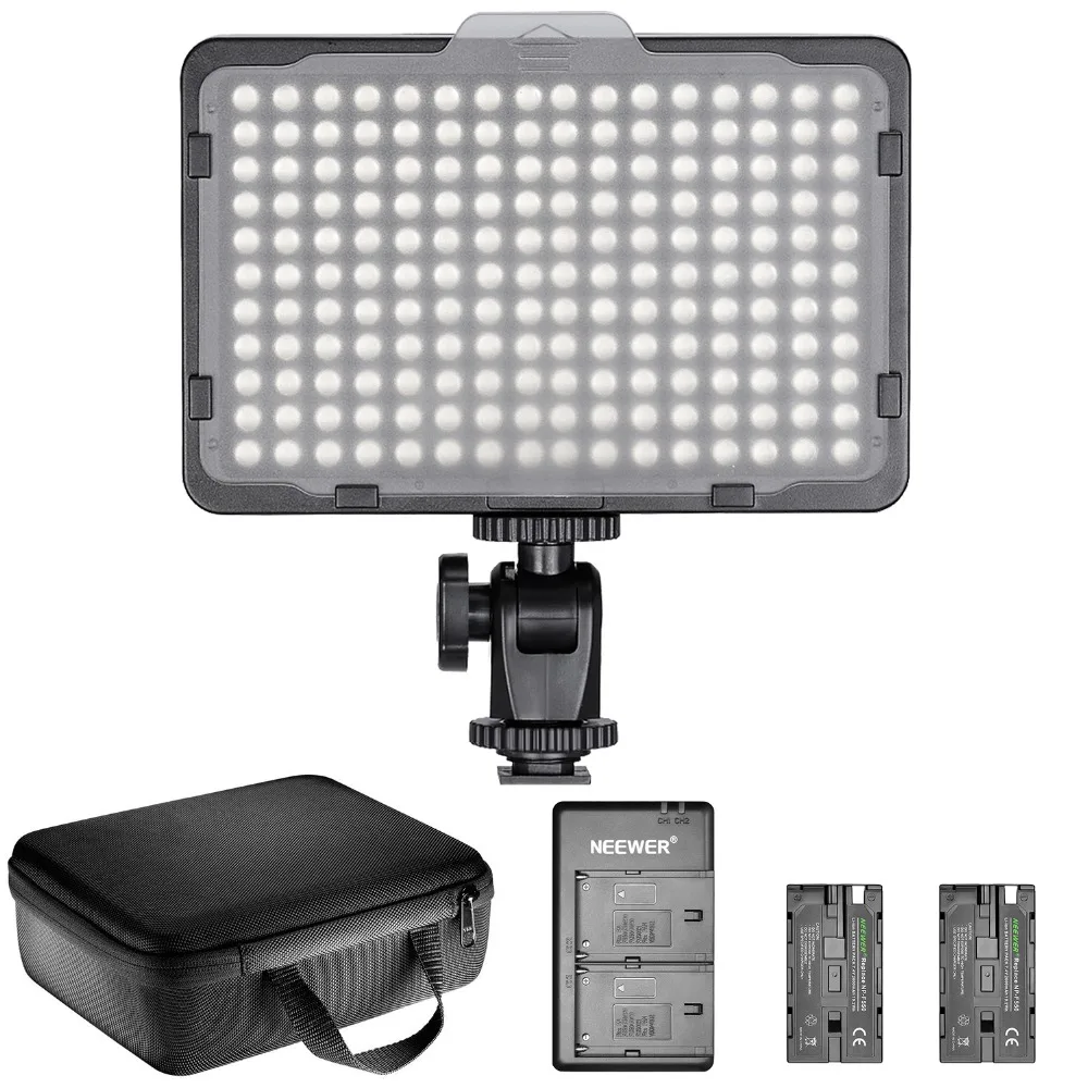 

Neewer Dimmable 176 LED Video Light Lighting Kit: 176 LED Panel 3200-5600K+2 Pcs Rechargeable Li-ion Battery+USB Charger+Case