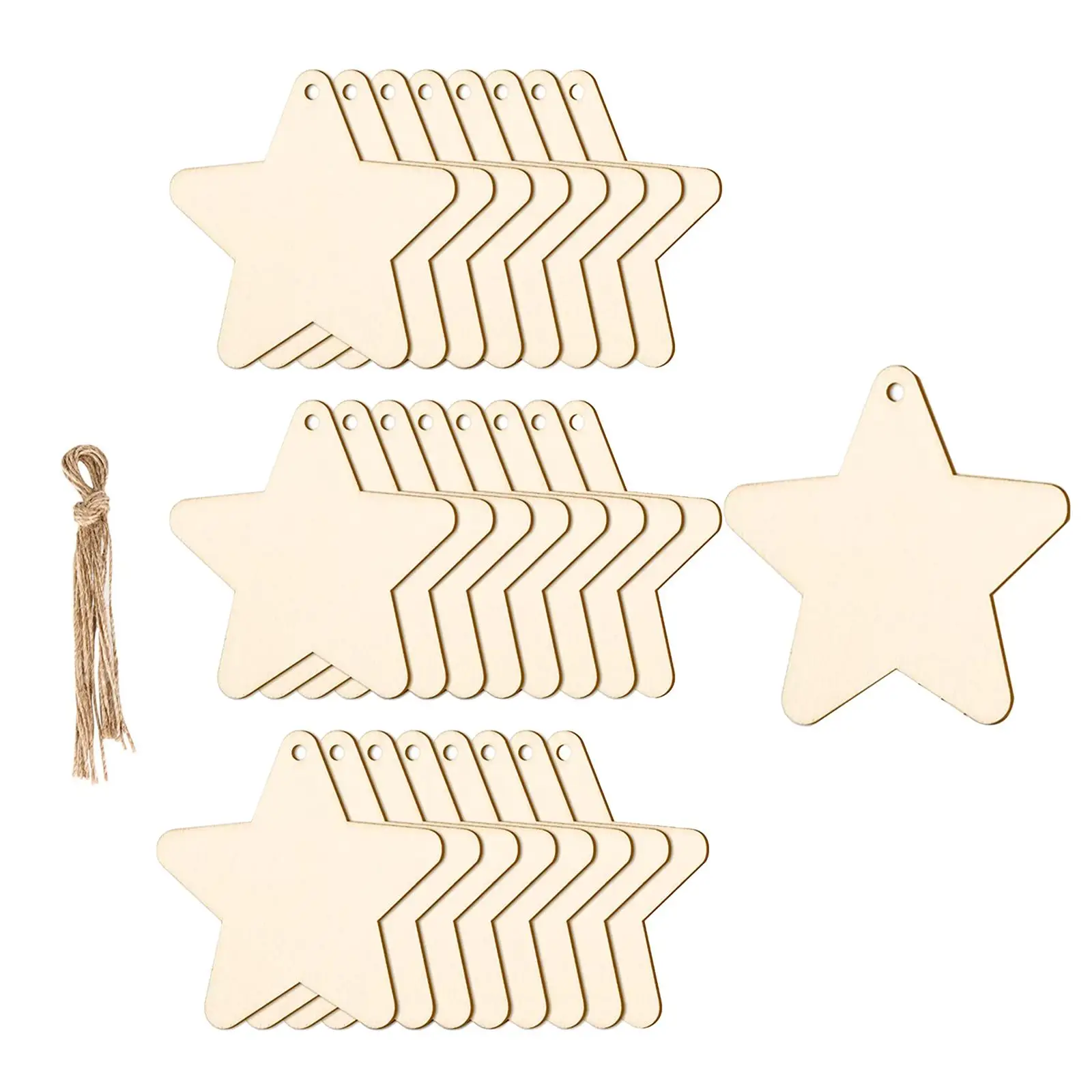 

25 Pieces Unfinished Star Wooden Slices Wooden Craft Shapes Blank for Tree Decorations DIY Hanging Embellishments Holiday