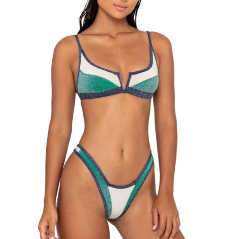 

Patchwork Bikini Thong Micro Swimsuit Women Push Up Swimwear Bandage Bathing Suit V Neck Biquini Sexy Mini Bikini String Bikinis