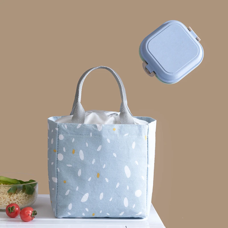 

Linen Lunch Box Bag Drawstring Insulation Bag Outside Picnic Portable Mini Tote Bag Thermal Insulation Bag School Bento Bag