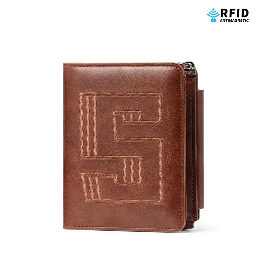 New Leather Texture, Multi Card, Exquisite Embroidery, Three Fold Zipper, Men's And Women's Universal Wallet