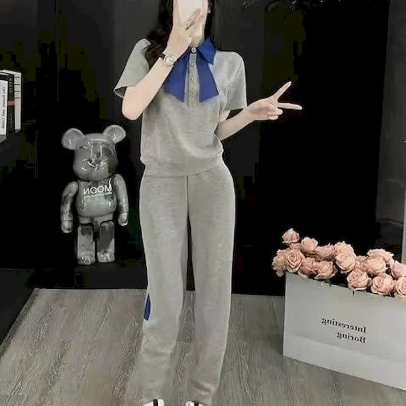 Женский спортивный костюм из двух предметов комплект пуловера с коротким