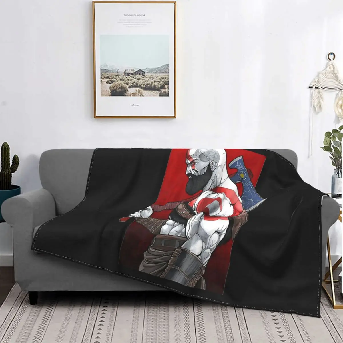 

God of War Athena Game Blanket Flannel Kratos Vintage Cozy Soft FLeece Bedspread