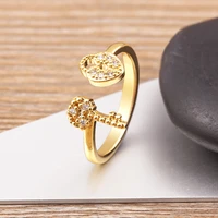 nidin new fashion key lock shiny rhinestone zirconia ring women retro trend wedding adjustable creative jewelry party gift