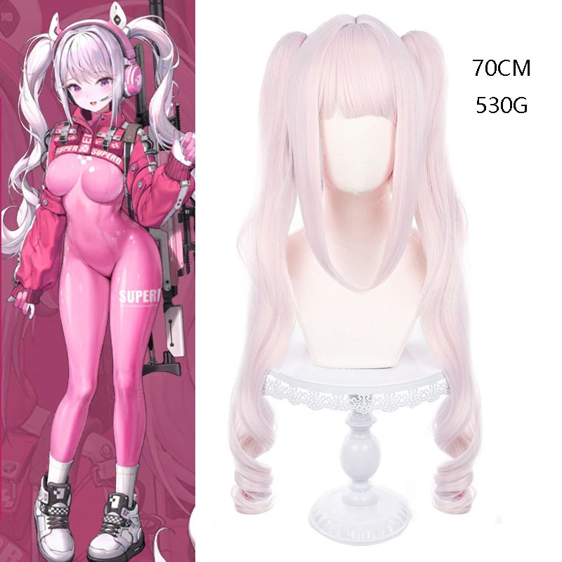 

NIKKE Alice Cosplay Wig The Goddess of Victory Light Pink Long Ponytail 70cm Synthetic Hair Heat Resistant Halloween Accessories