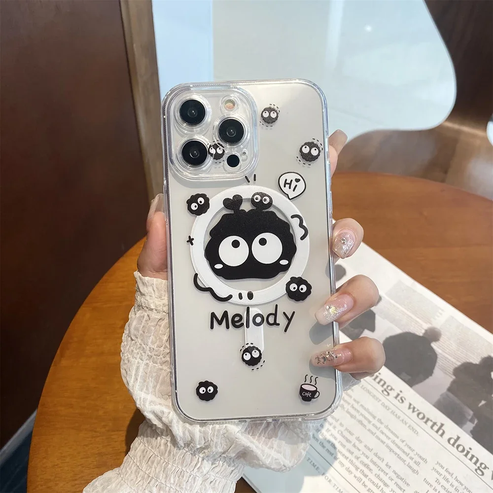 Фото Магнитный чехол для телефона с рисунком Susuwatari Magsafe для iPhone 16, 15, 14, 13, 12, 11, 8, 7 Plus Pro Max X XR XSMax, мягкий прозрачный чехол из ТПУ №3