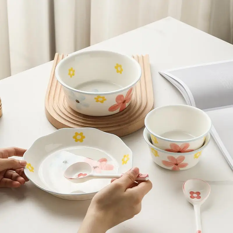 

Underglaze color hand-painted ceramic tableware set flower plate soup bowl ear bowl soup spoon French dessert snack plate fruit