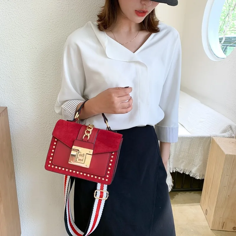 

Simple New Fashion One Shoulder Casual Small Square Bag Handbag Frosted Rivet Casual One Shoulder Crossbody Bag