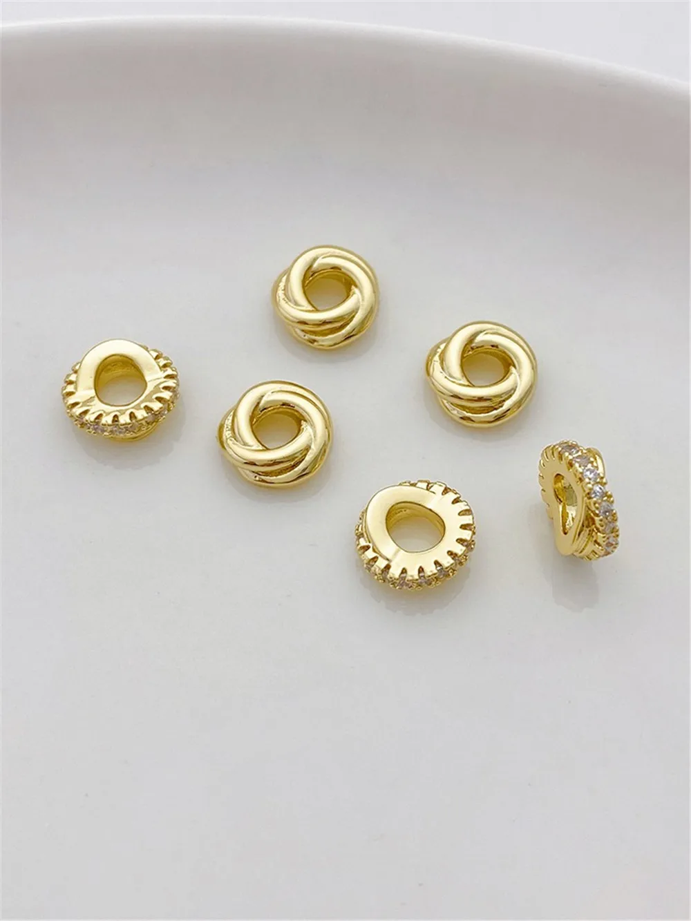 14K позолоченные циркониевые Сплетенные Бусины россыпью бусины ручной работы