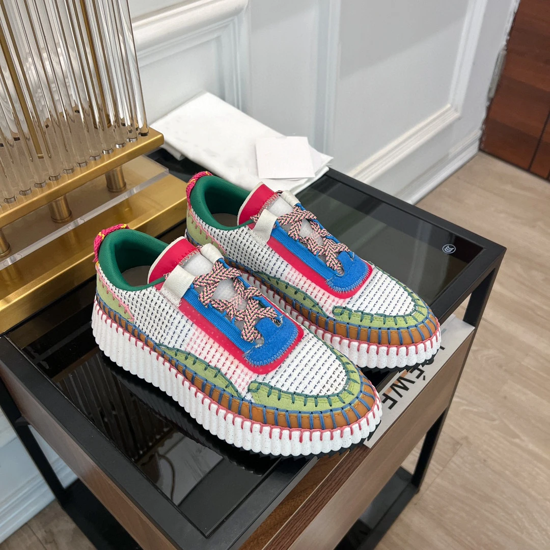 

ICCLEK Luxury High Quality Hand Stitched Design Women Sports Casual Shoes Platform Mixed Colors Knitted Fashion Sneakers