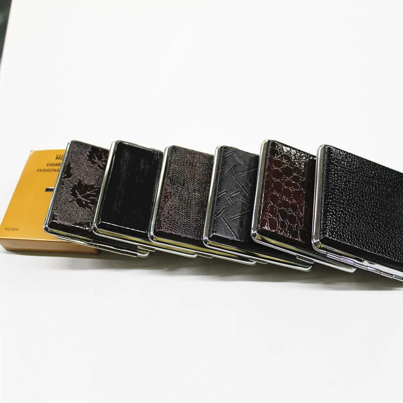 

2022 NEW Leather Cigarette Case Personalized Creative 20 Sticks With Brown Case Holder Metal Leather Holds Rubber Band Gift Box
