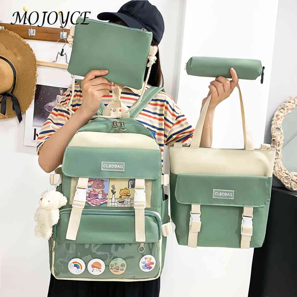 

4pcs Kawaii Teenager Backpack Women Cool Canvas School Bag High Quality Student Backpacks Boy Girl Fashion Schoolbag