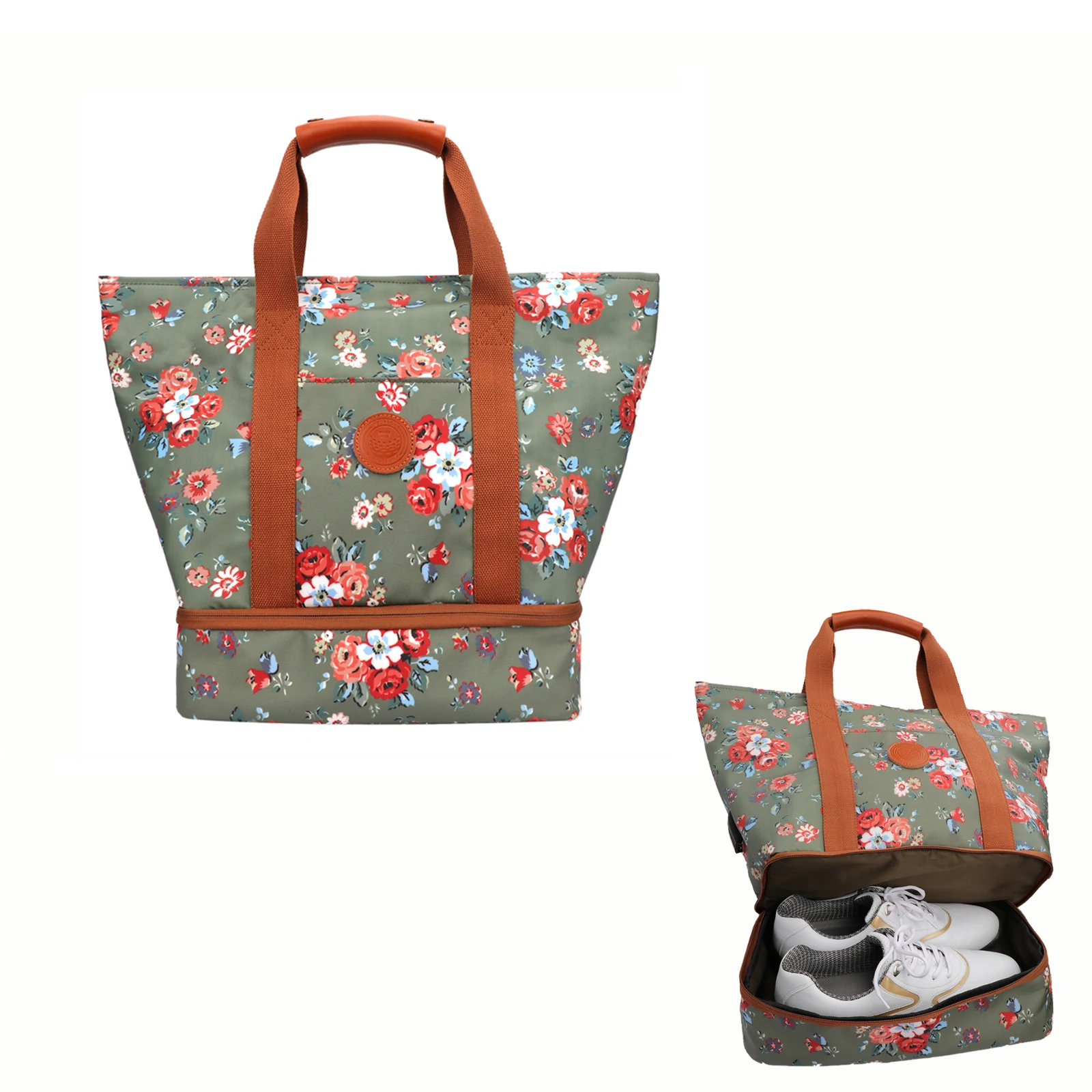 Tourbon Golf Shoes Bag Waterproof Outdoor Durable Golf Shoes Handbag Portable Golf Storage Bag Golf Clothes Bags Canvas Flower