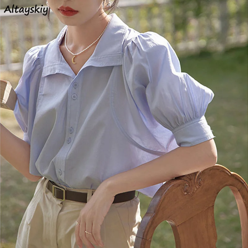 

Shirts Women Summer Cool Clothing Cozy All-match Leisure OL Tops Puff Sleeve Solid College Ins Style Popular Fit Trendy Clothes