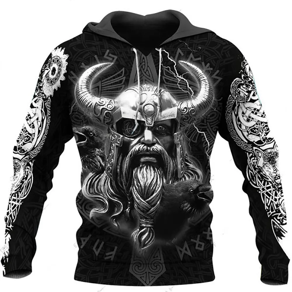

2023 new fashion Viking tattoo symbol 3d digital printing unisex luxury hoodie spring and autumn street loose pullover casual to