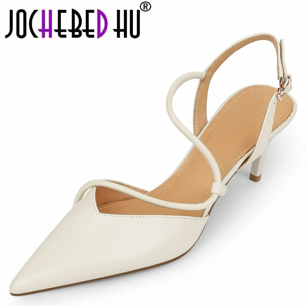 

【JOCHEBED HU】Spring/Summer Cow Leather Women Shoes Retro Brand Women Pumps Pointed Toe Heels Shoes Women Heels 33-40