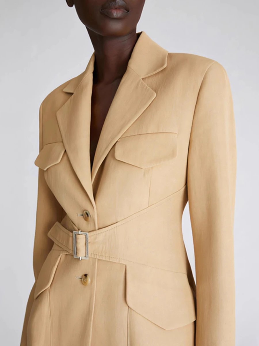 VGH однотонный сращенный пояс винтажный утягивающий блейзер для женщин с зубчатым