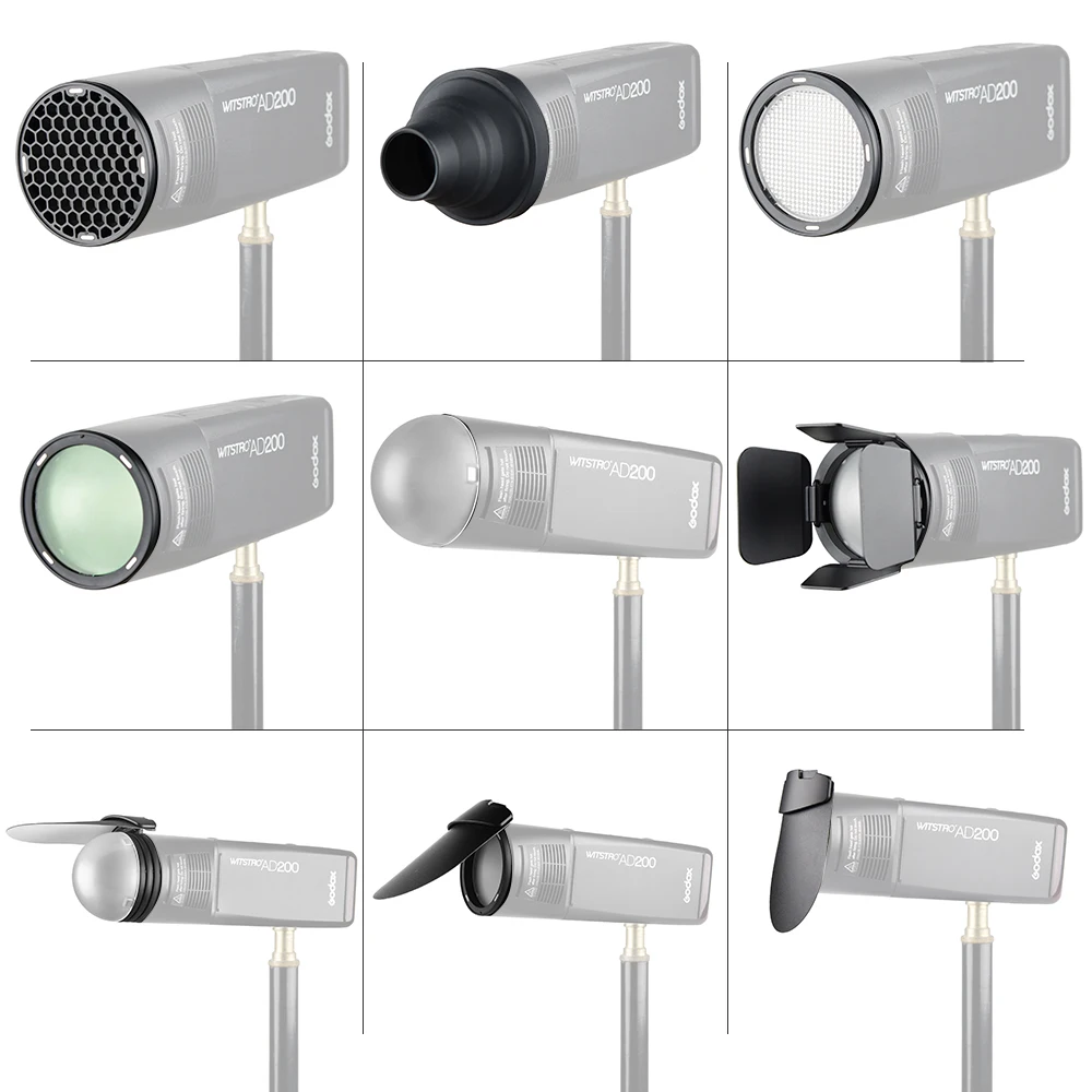 Фото Godox AK-R1 Дверь сарая, снуд, цветной фильтр, отражатель, сотовый, комплекты шариков диффузора для Godox AD200 H200R V1 с круглой головкой вспышки №3