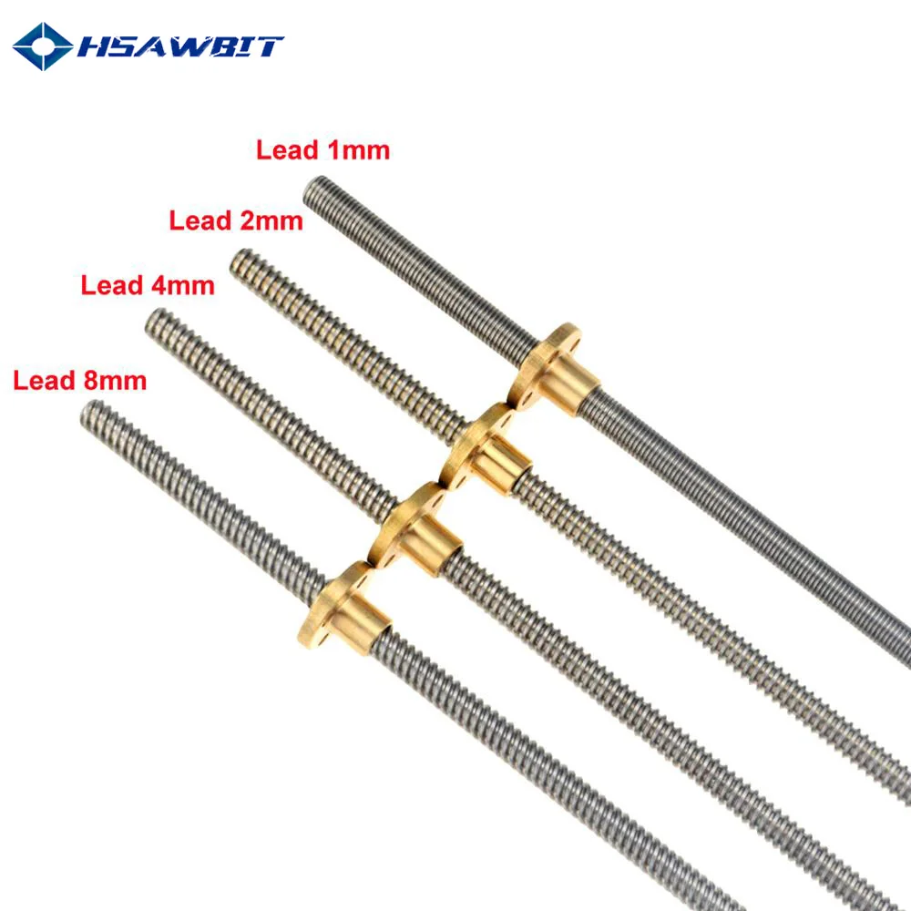 

CNC 3D Printer THSL-300-8D Trapezoidal Rod T8 Lead Screw Thread 8mm Lead1mm Length100mm200mm300mm400mm500mm600mm with Brass Nut