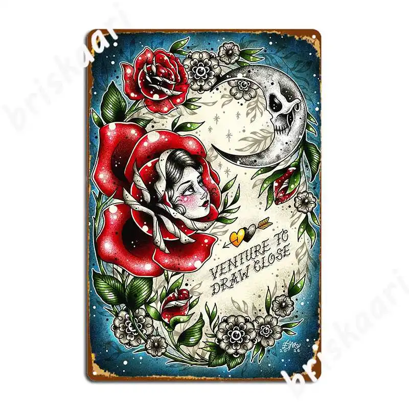 

Venture Close Lady In Rose In Love With Skull Moon постер металлический налет Дизайн Клубные таблички гостиная жестяной знак постер