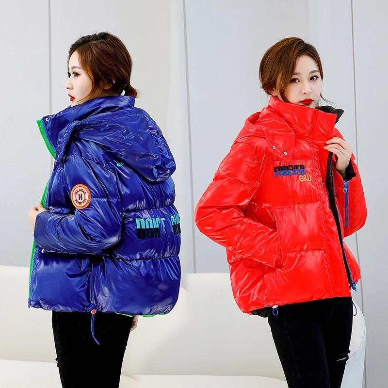 Padded Women Short Bright Padded Coat Loose 2022 New Korean Fashion Detachable Hood Thickened Windproof Waterproof Padded Jacket