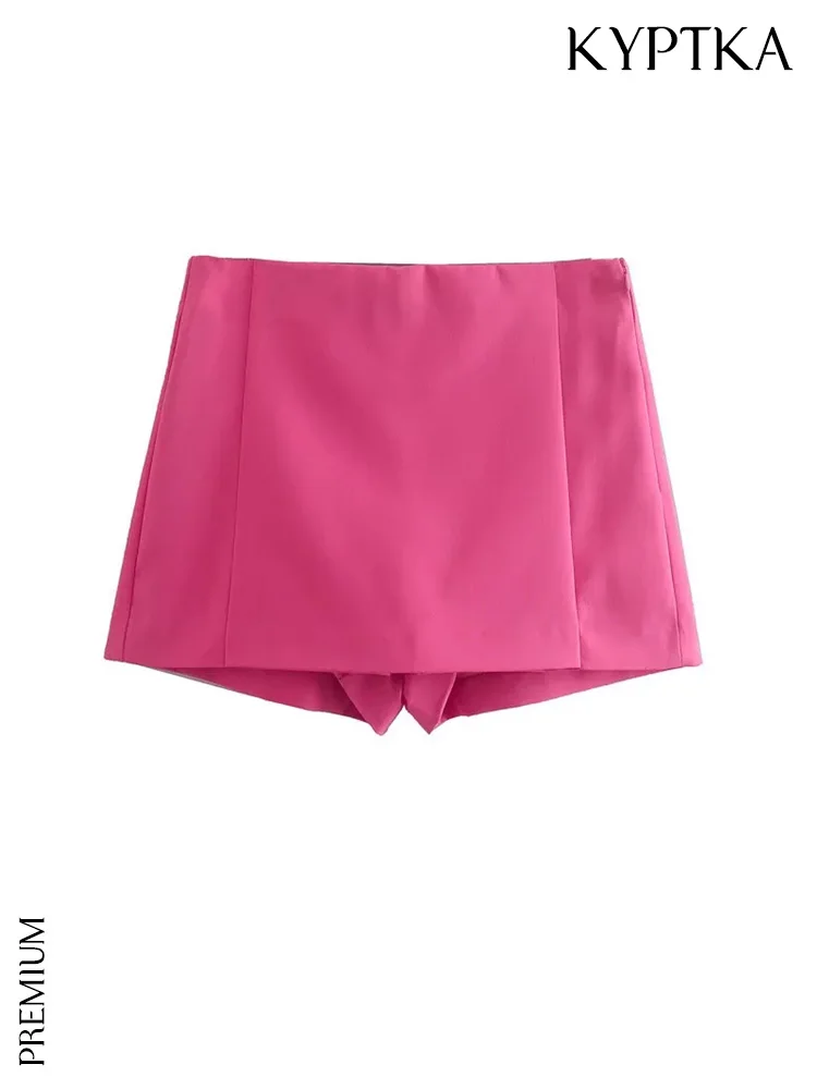 

KYPTKA Women Fashion Front Slit Shorts Skirts Vintage High Waist Side Zipper Female Skort Mujer