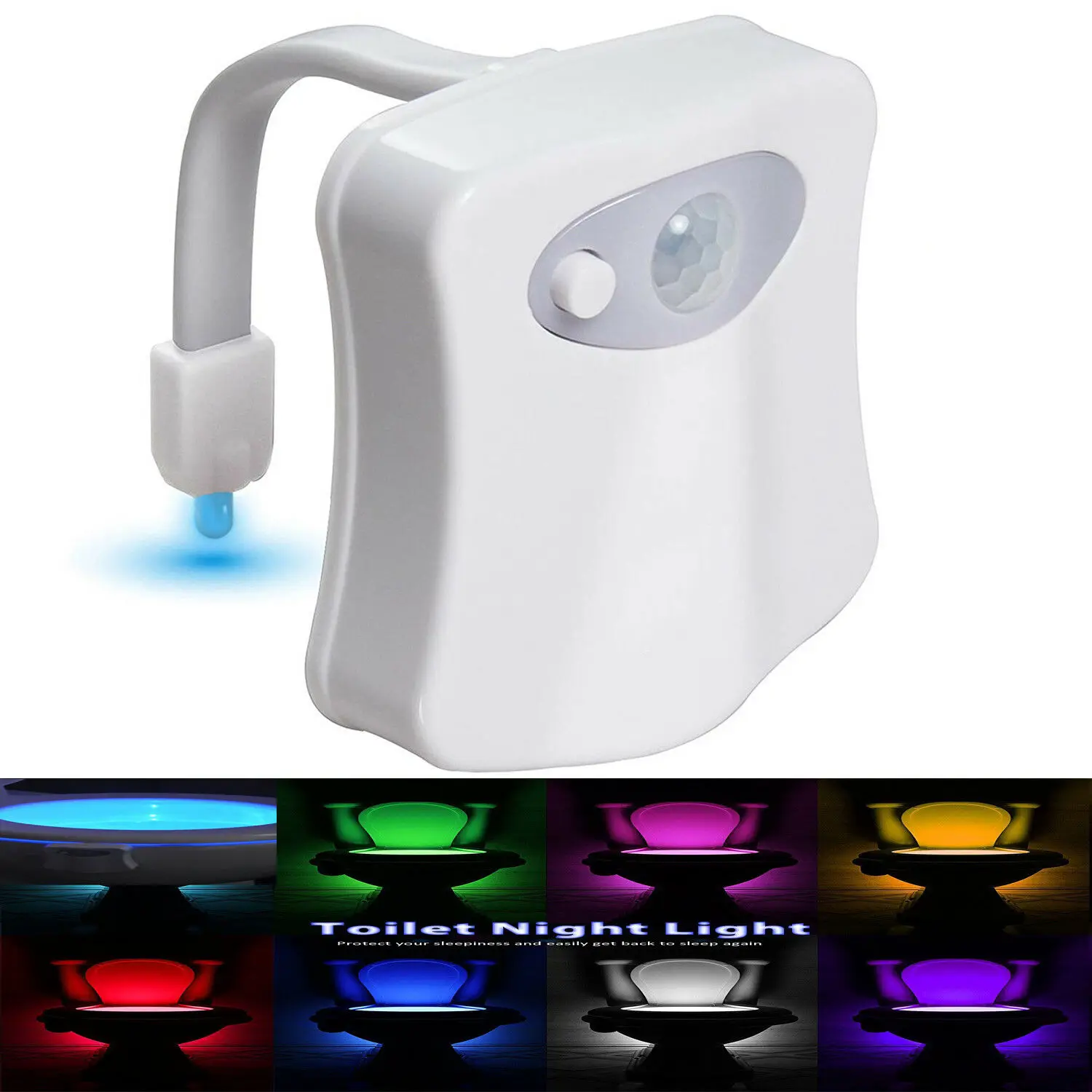 

2pcs LED Toilet Seat Night Light Smart PIR Motion Sensor 8 Colors WC Light Battery Powered Safety Warning Night Lamp